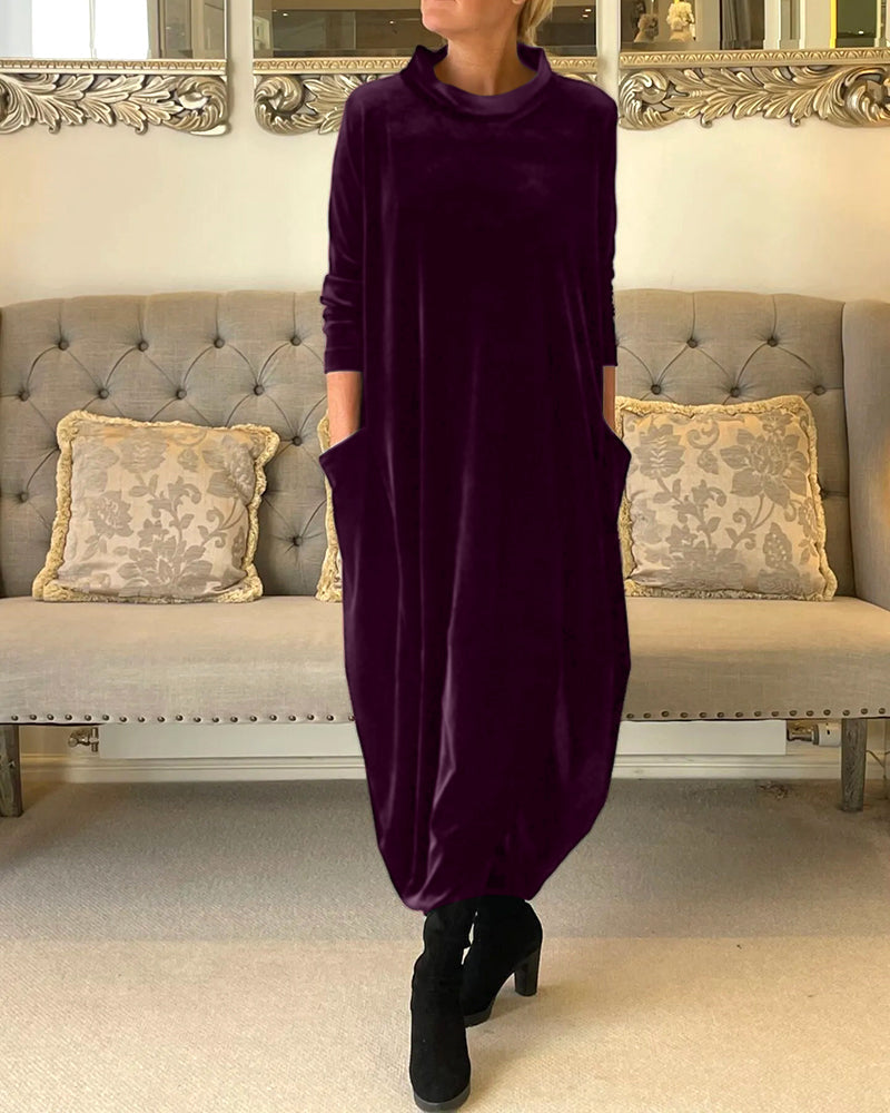 Comfortable Velvet Dress with Handy Pockets
