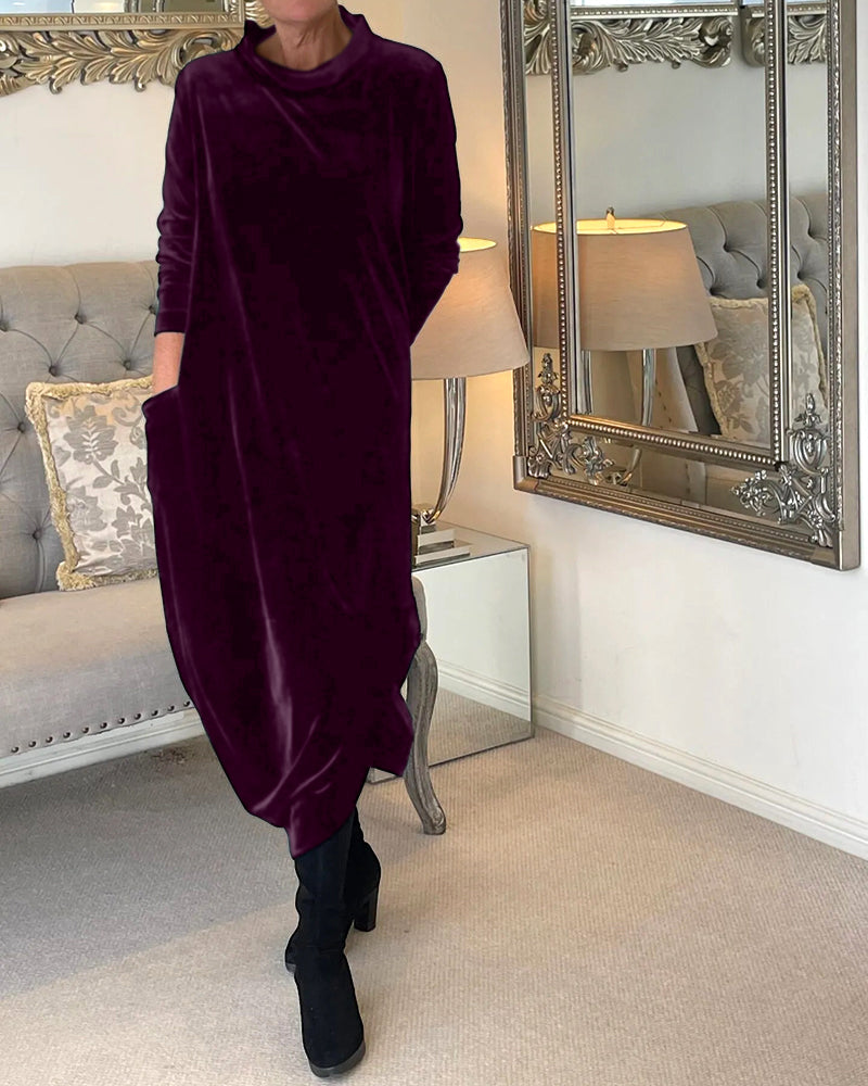 Comfortable Velvet Dress with Handy Pockets