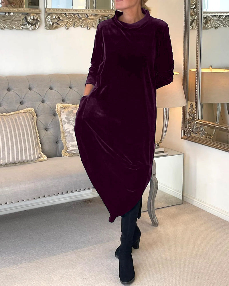 Comfortable Velvet Dress with Handy Pockets