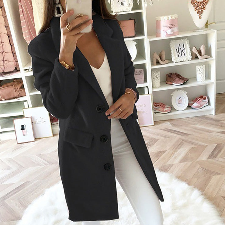 Double-Breasted Wool Coat for Women with Notched Collar