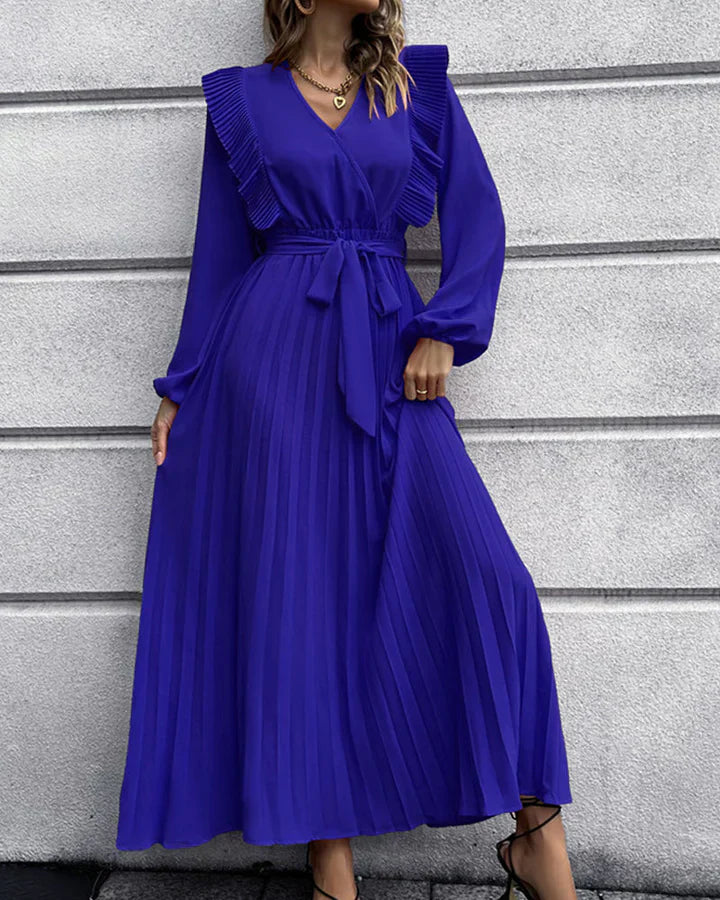 Elegant Pleated V-Neck Maxi Dress - Versatile Style for Every Event