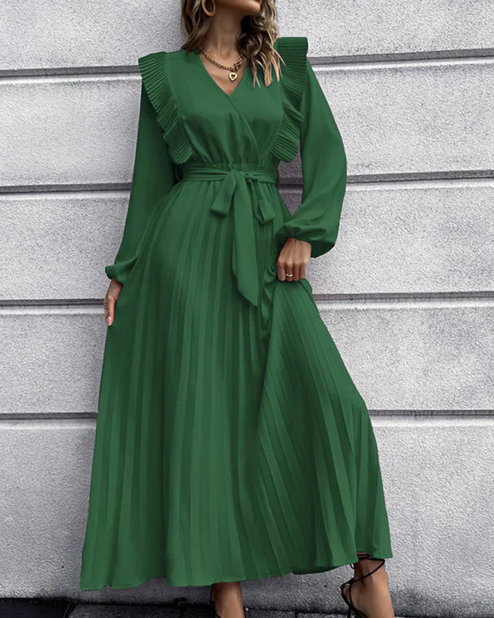 Elegant Pleated V-Neck Maxi Dress - Versatile Style for Every Event