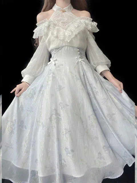 Elegant Midi Dress in Belle Époque Couture Style