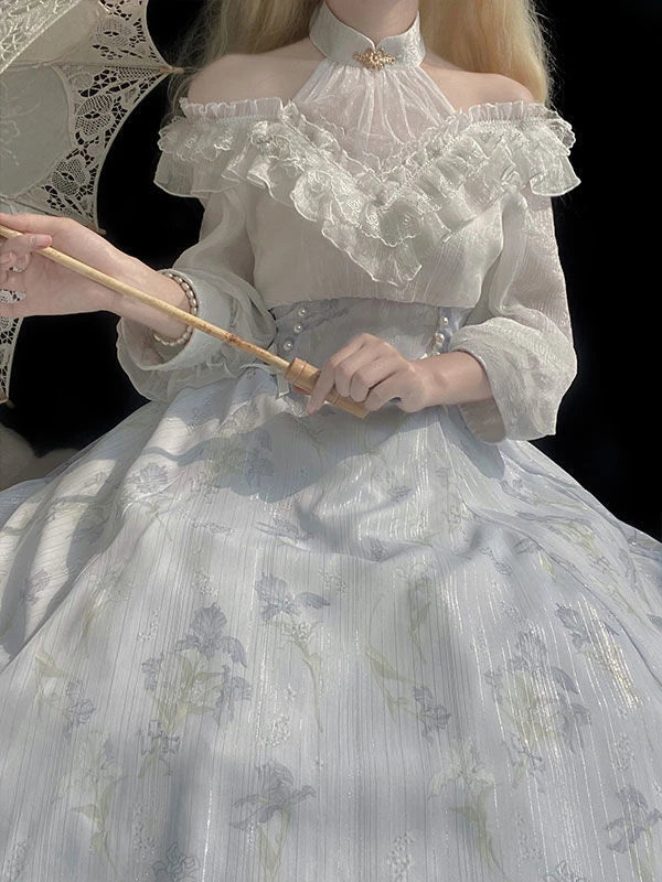 Elegant Midi Dress in Belle Époque Couture Style