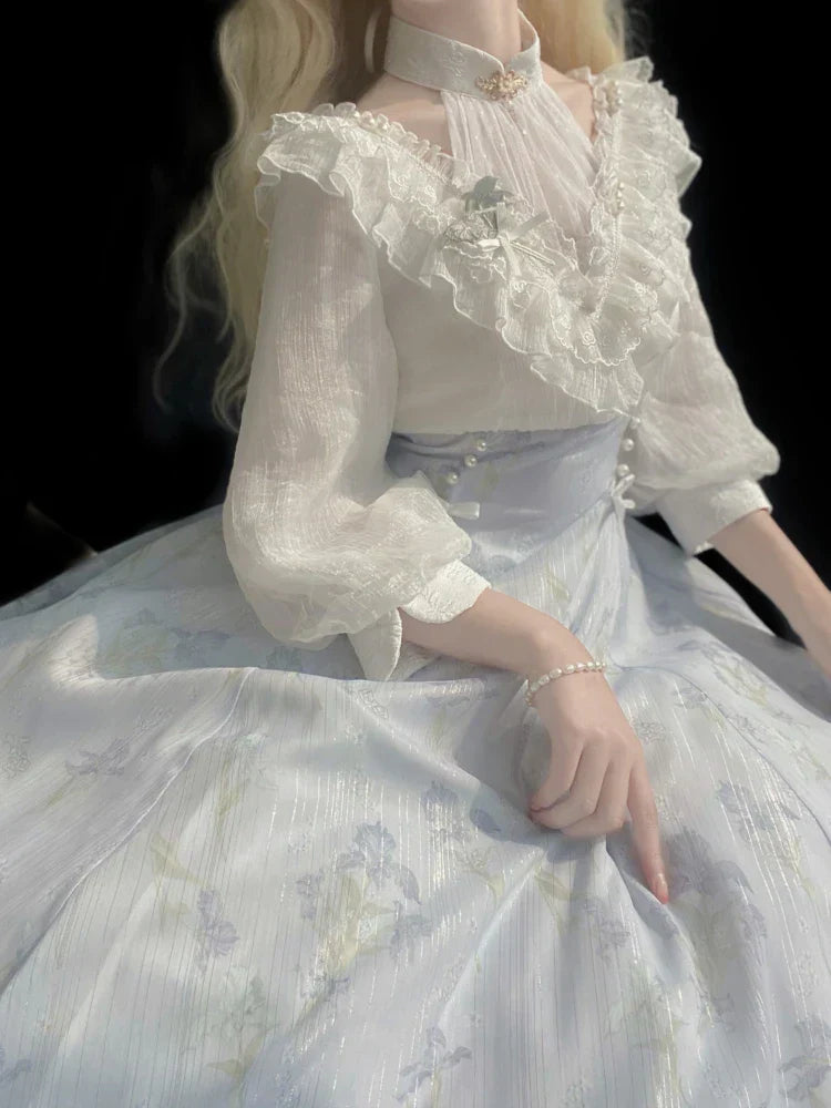 Elegant Midi Dress in Belle Époque Couture Style