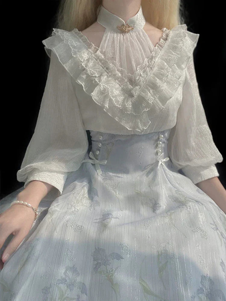 Elegant Midi Dress in Belle Époque Couture Style
