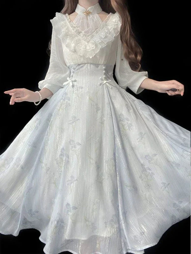 Elegant Midi Dress in Belle Époque Couture Style