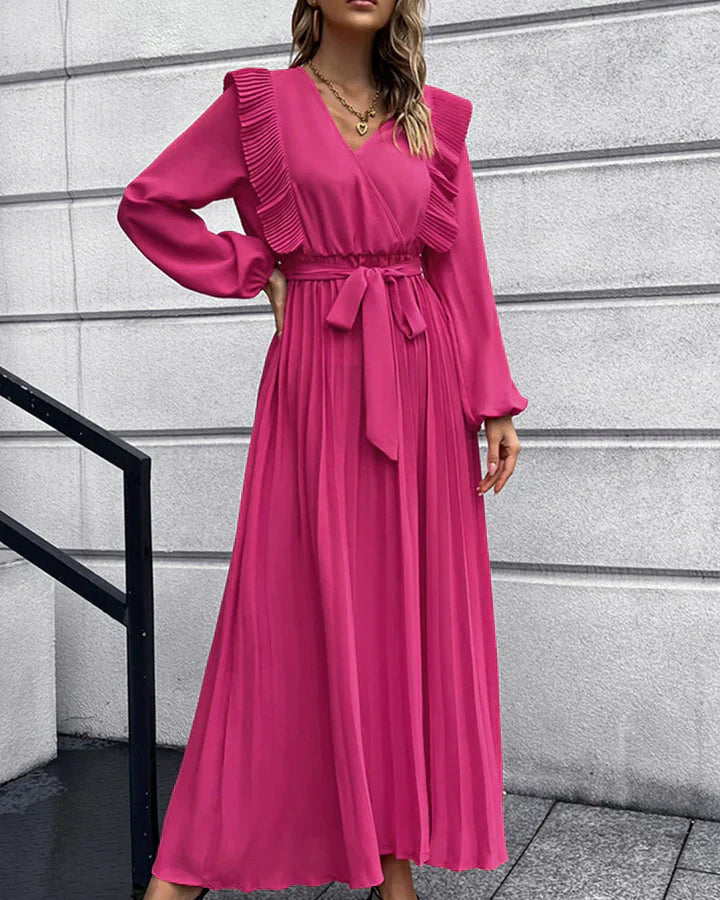 Elegant Pleated V-Neck Maxi Dress - Versatile Style for Every Event