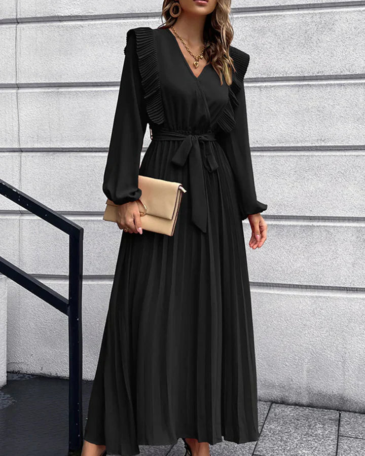 Elegant Pleated V-Neck Maxi Dress - Versatile Style for Every Event