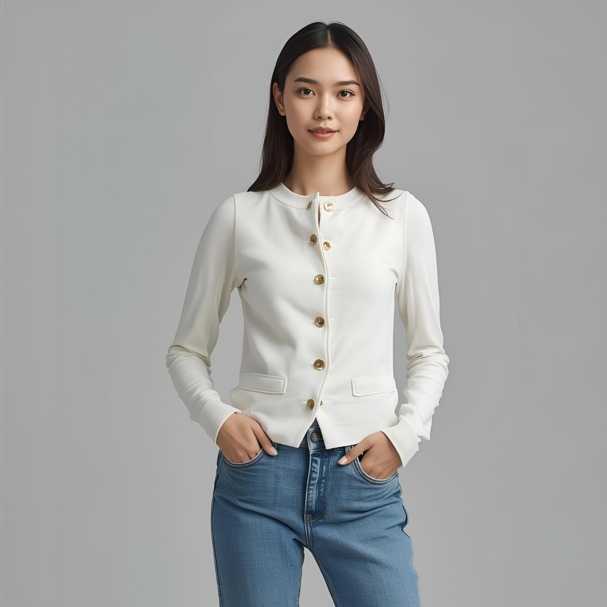 BIANCAEL | Elegant White Casual Vest with Gold Accents