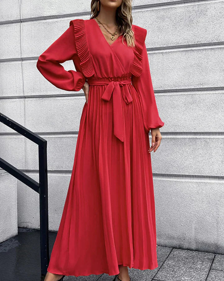 Elegant Pleated V-Neck Maxi Dress - Versatile Style for Every Event