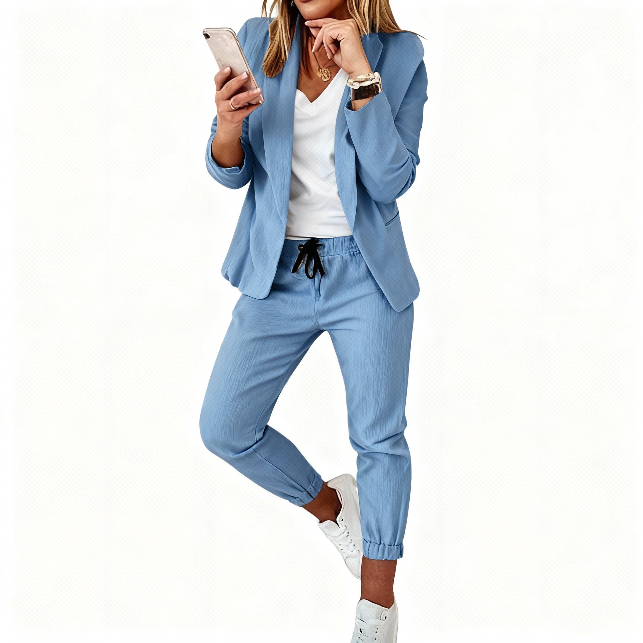 Chic Women's Blazer and Jogger Set – Coordinated Blazer with Matching Trousers