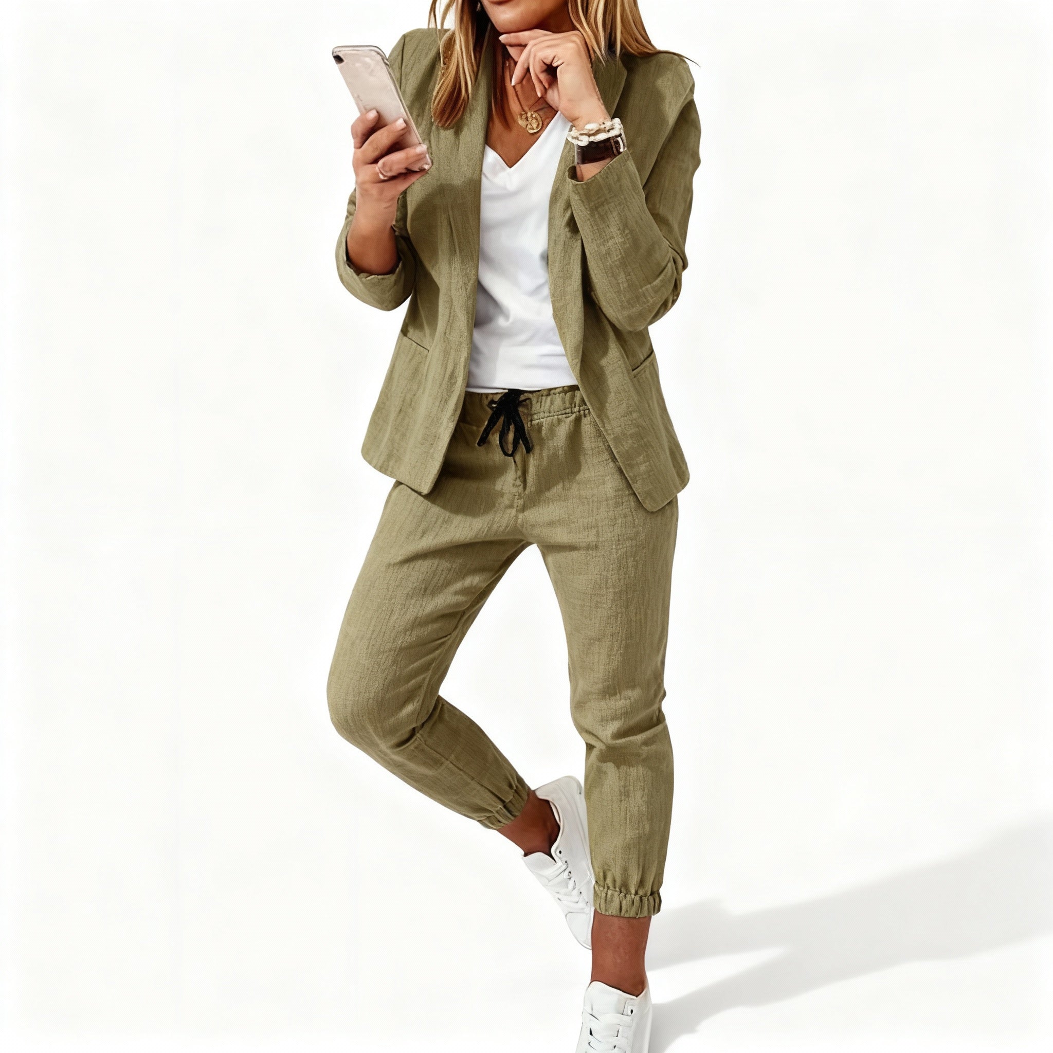 Chic Women's Blazer and Jogger Set – Coordinated Blazer with Matching Trousers