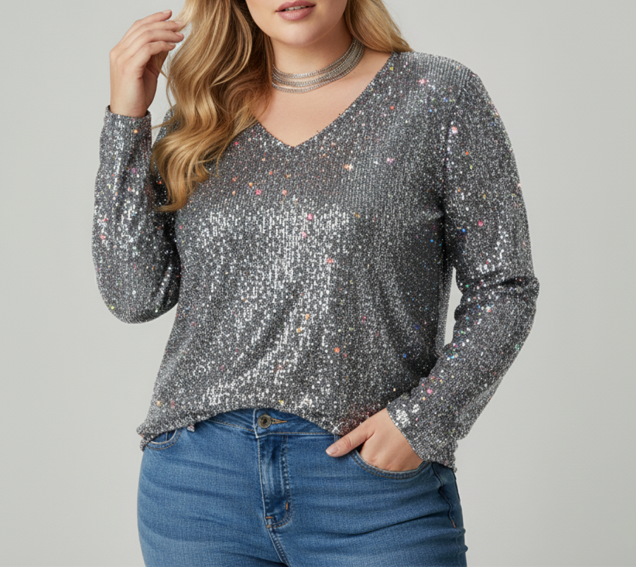 Chic V-Neck Shimmer Top for Women | Available in Plus Sizes