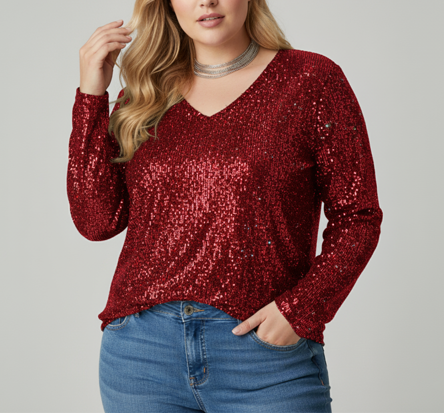 Chic V-Neck Shimmer Top for Women | Available in Plus Sizes