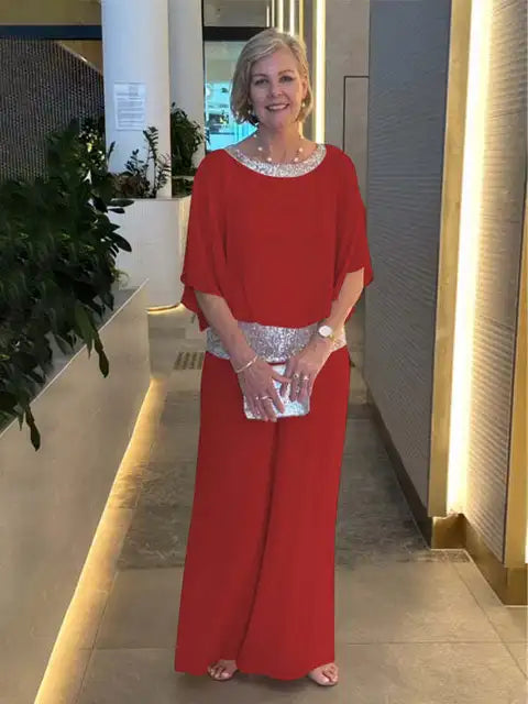 Elegant Evening Set: Glittering Top & Palazzo Pants