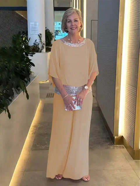 Elegant Evening Set: Glittering Top & Palazzo Pants