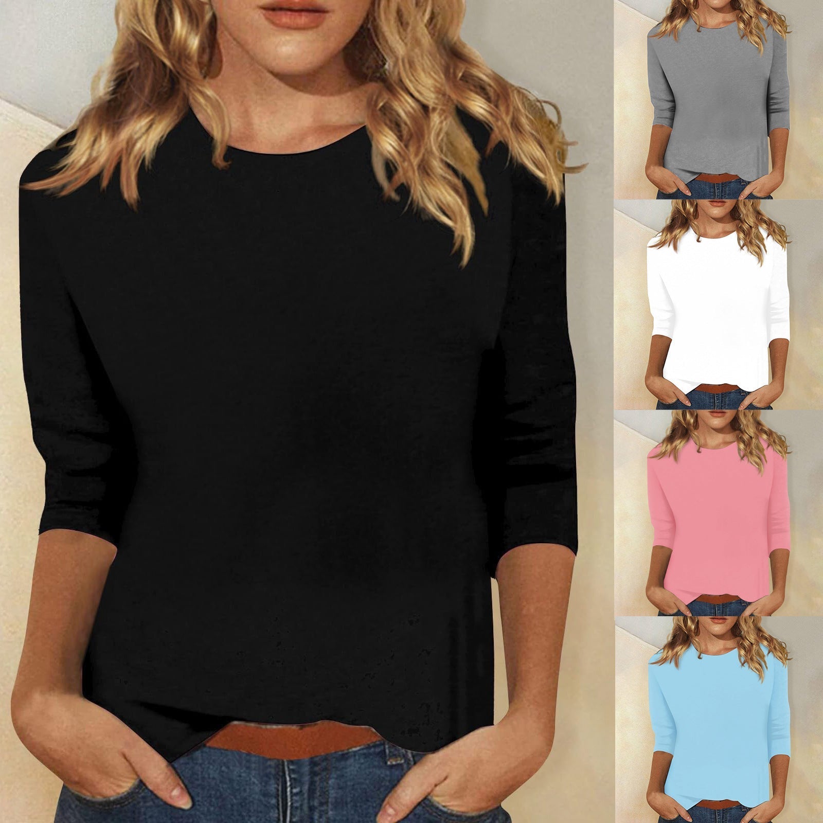 Chic 3/4 Sleeve Casual Women's Top with Curved Hem by Heidi Fashion