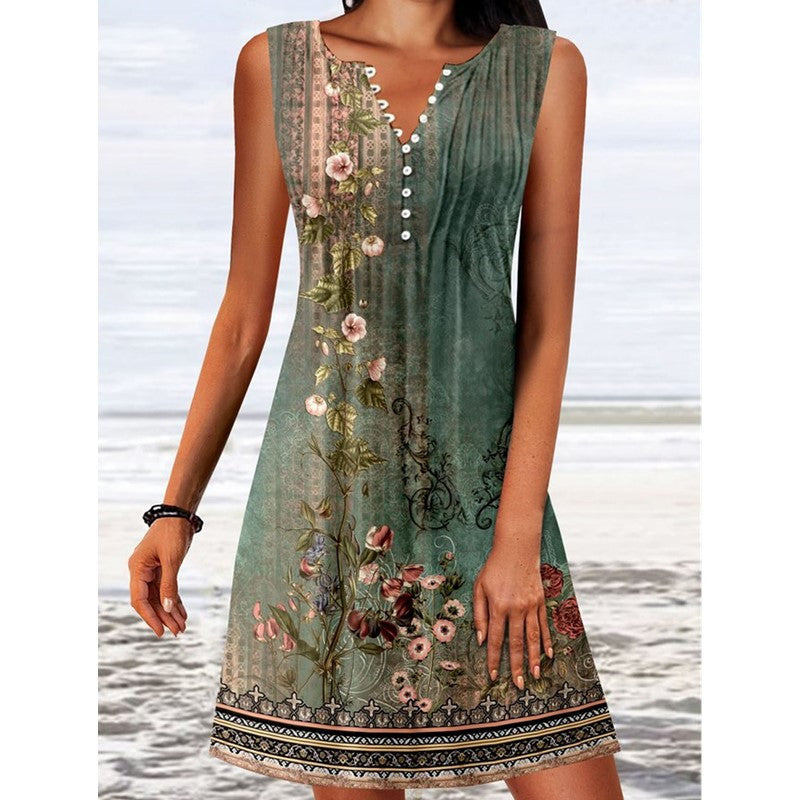 Floral Charm V-Neck Mini Swim Dress