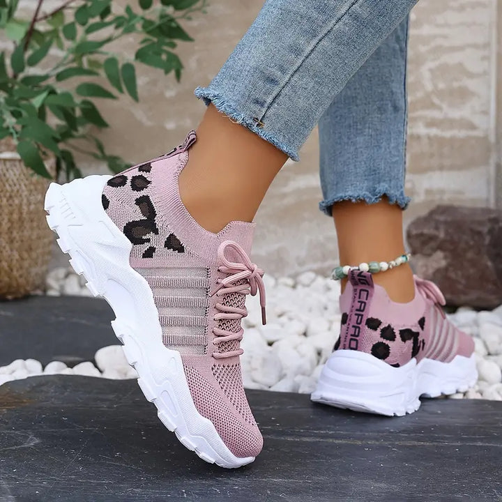 Breathable Sneakers with Leopard Print Design