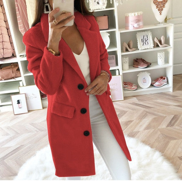 Double-Breasted Wool Coat for Women with Notched Collar