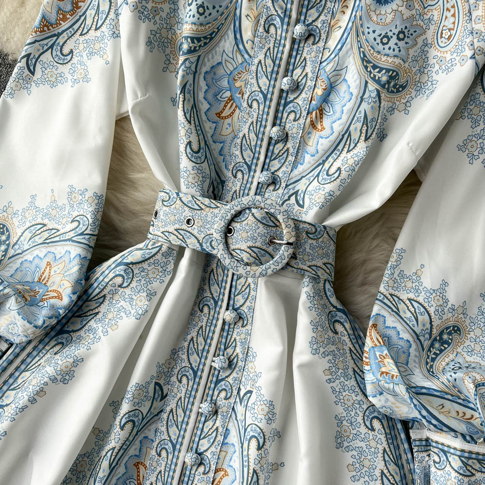 Floral Print A-Line Dress with Belted Waist