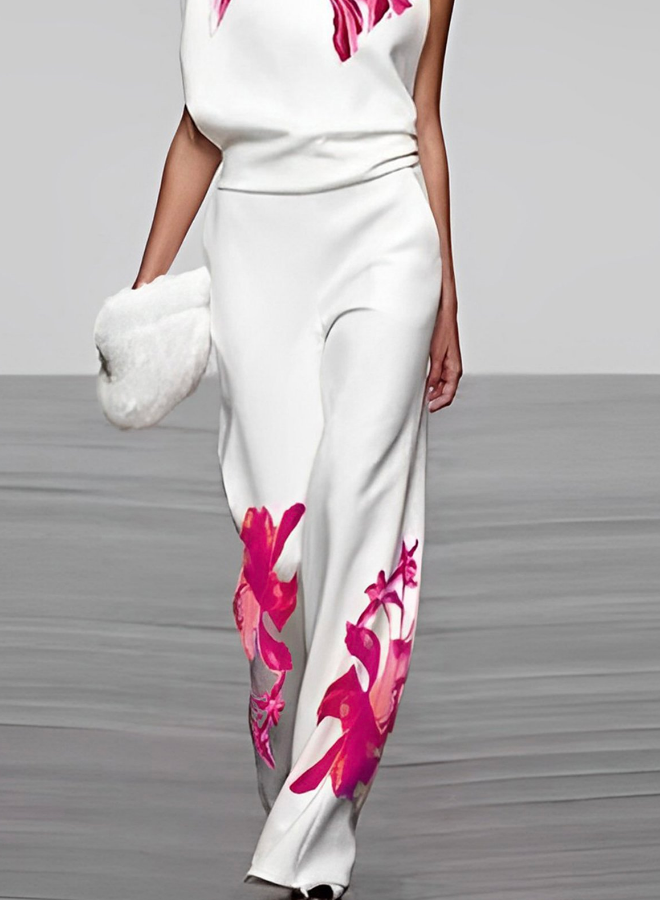 Floral Turtleneck and Wide-Leg Pants Set