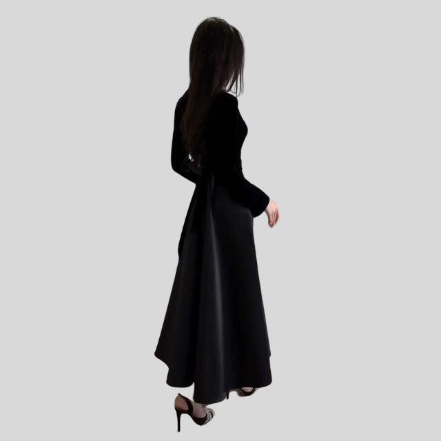 Elegant Velvet Turtleneck Dress with Flared Skirt