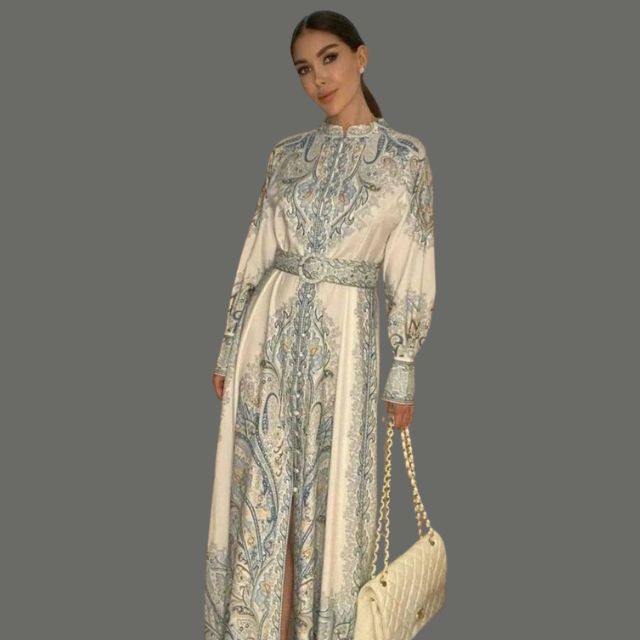 Floral Print A-Line Dress with Belted Waist