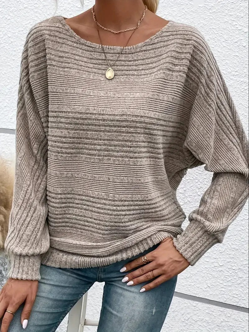 Casual Batwing Sleeve Blouse with Round Neck